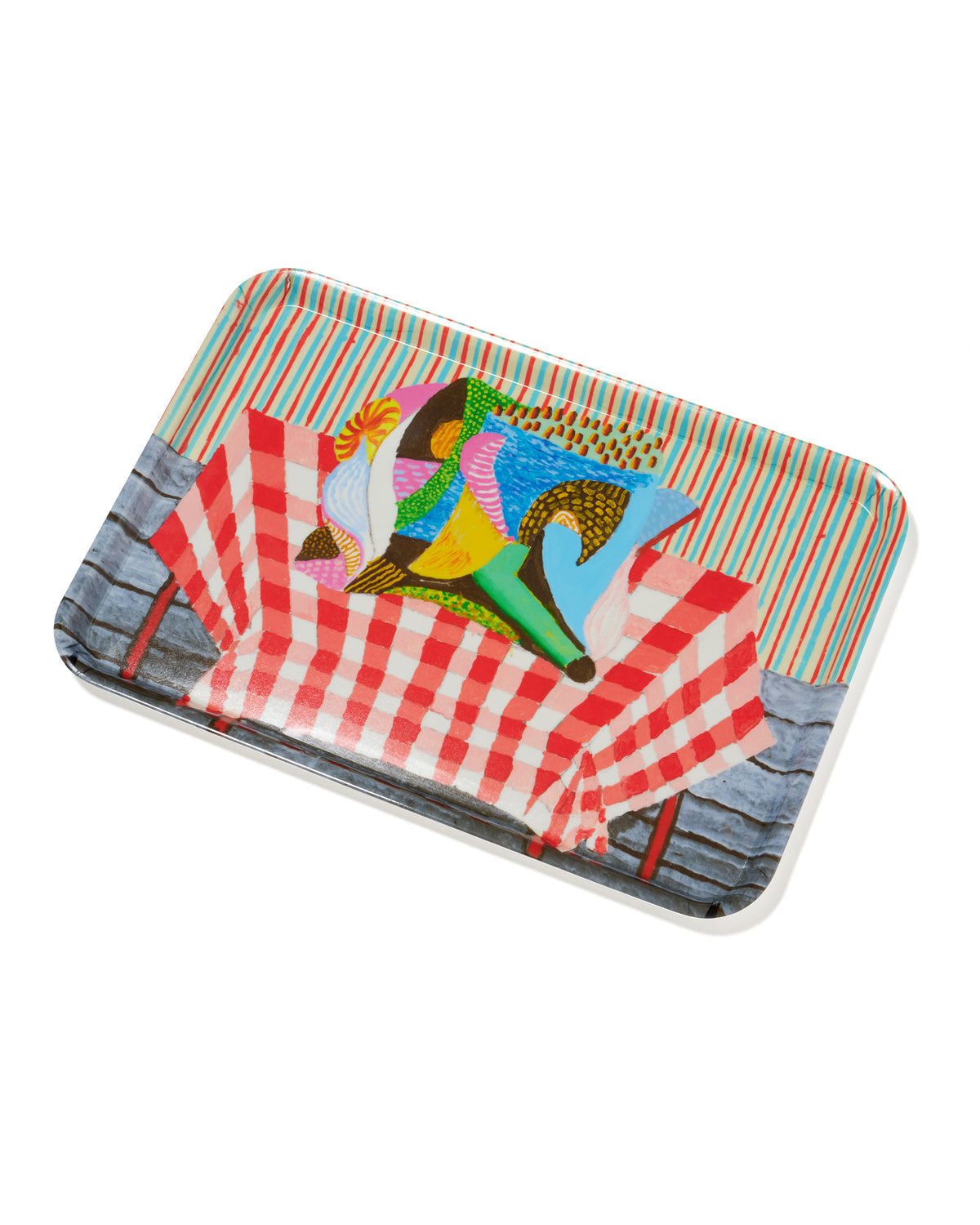 Abstraction Resting on a Red and White Checkered Tablecloth Tray