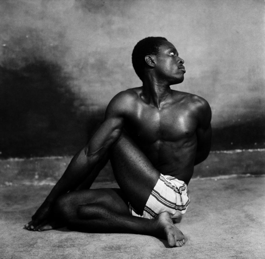 James Barnor:J Peter Dodoo Jnr., Yoga student of “Mr Strong”, Ever Young Studio, Accra, c. 1955